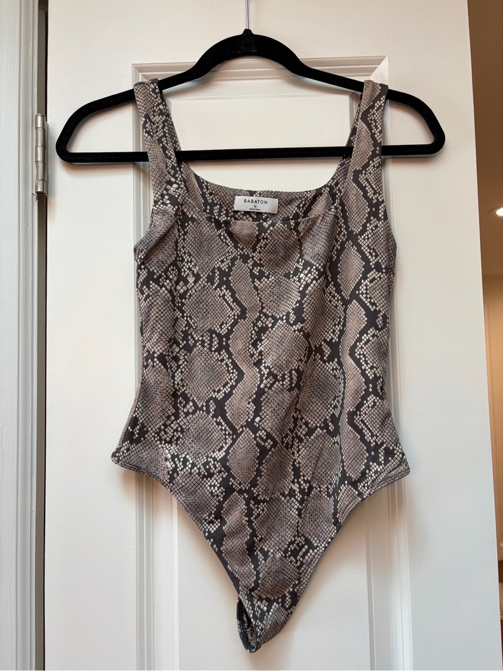 Babaton Taupe and Black Snake-Print One-Piece Bodysuit